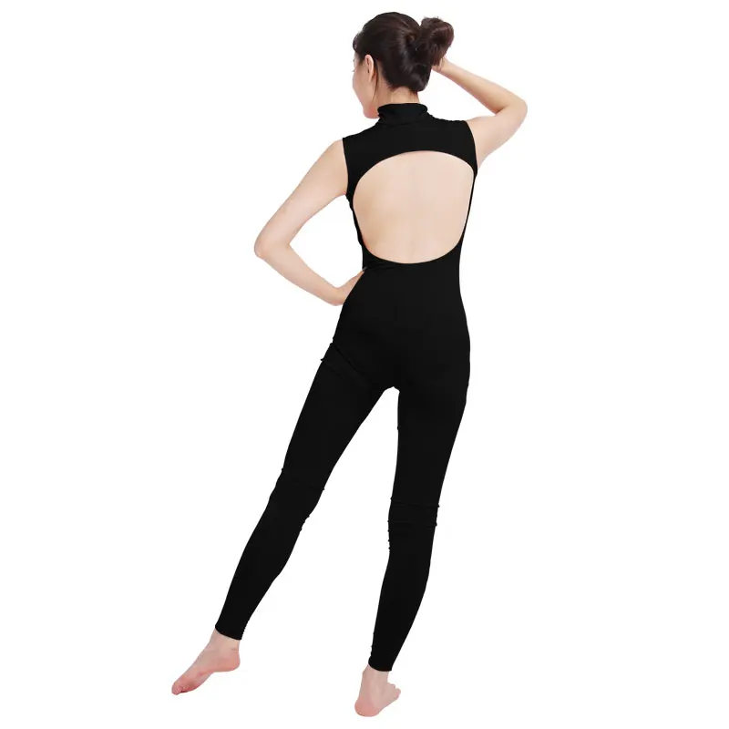 Ensnovo Nữ Thun Zentai Phù Hợp Với Dây Kéo Trước Body Hở Lưng Dancewear Đen Unitard Trang Phục Hóa Trang