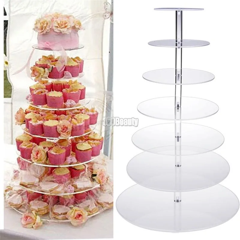 

New Cake Stand 7 Tier Kitchen Cake Plate Crystal Clear Circle Round Cupcake Plate Stand for Wedding Party Decoration