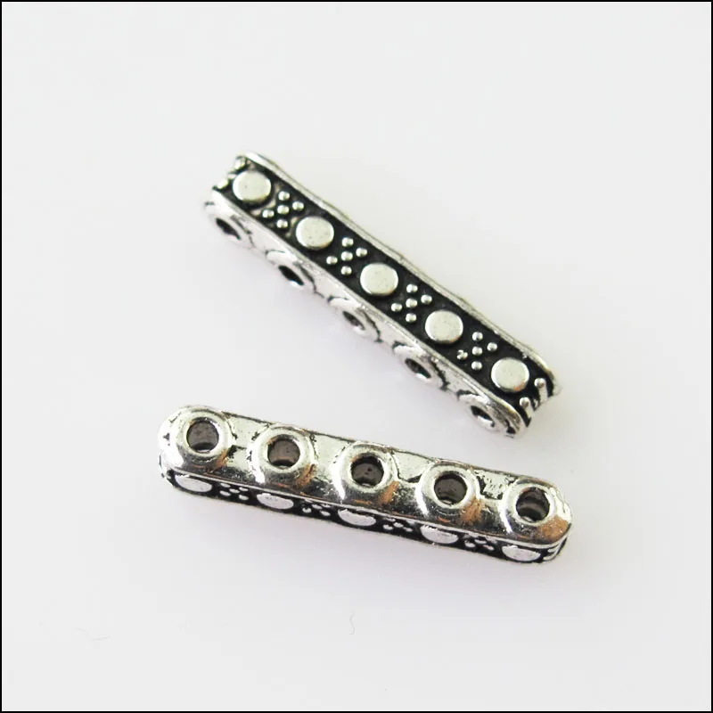 30Pcs Antiqued Silver Color 5-5Holes Spacer Beads Bars Charms Connectors 3.5x17mm