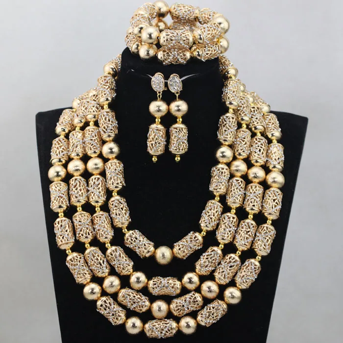 

2017 Bridal Gift Luxury Gold Beads Necklace Set for Women Dubai African Wedding Fashion Jewellery Accessory Free Shipping ABH481