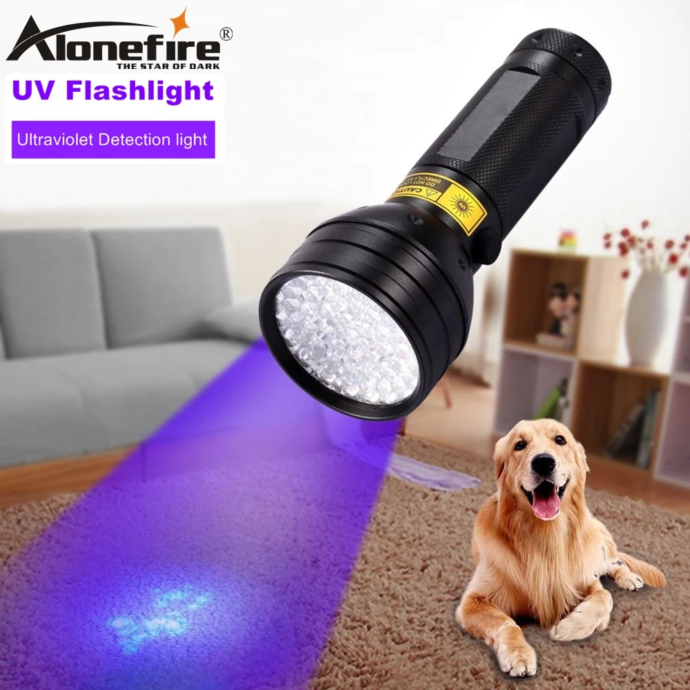 

ALONEFIRE 51UV LED Light 395 400nm UV Flashlight ultraviolet Cat Dog pet urine Money Leakage Scorpion Detection Torch AA battery