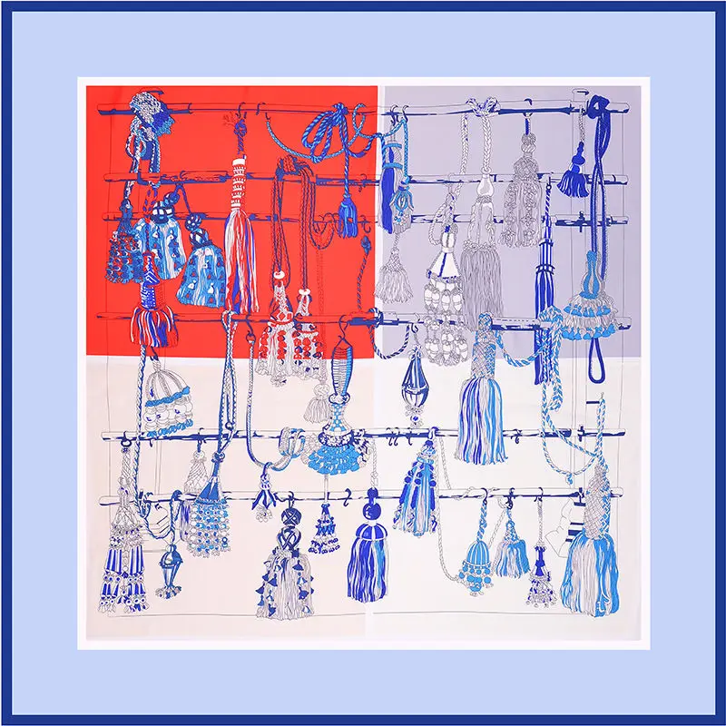 Hot new Silk Scarf for Women Boutique hanging pattern Design Print 130x130 big Square 100% Silk Fashion Bandana Wrap Lady Gift