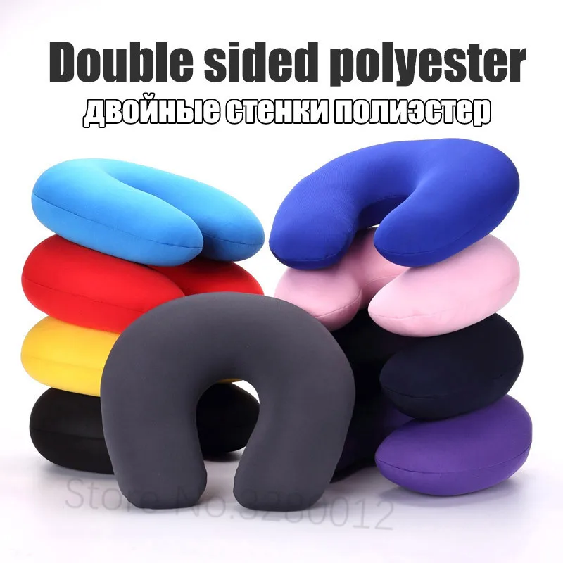 26 Kinds Microbeads U Shaped Travel Pillow Pure Stripe Color Rest Soft Cushion Neck Nanoparticle Pillow for Car Flight  Foam image 2