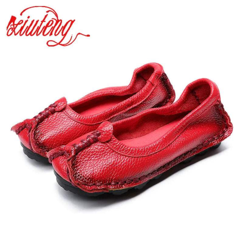 Xiuteng 2023 Women Shoes Genuine Leather Loafers Women Mixed Colors Casual shoes Handmade Soft Comfortable Shoes Women Flats