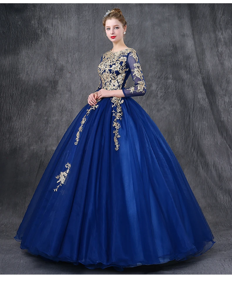 royal blue embroidery ball gown sissi long medieval dress Renaissance Gown princess gown Victorian/Marie Antoinette