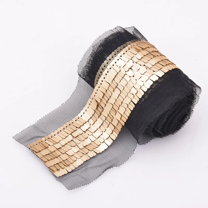 JUNAO 1 Yard 35mm Glitter Silver Gold Sequin Trim Ribbon Sewing Sequins Fabric Decoration Paillette Material Scrapbook Crafts