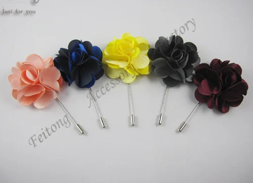 Free shipping!newest 24PCS/LOT  men stick pins rose flwoer fabric flowers lapel pins 20color for your choice