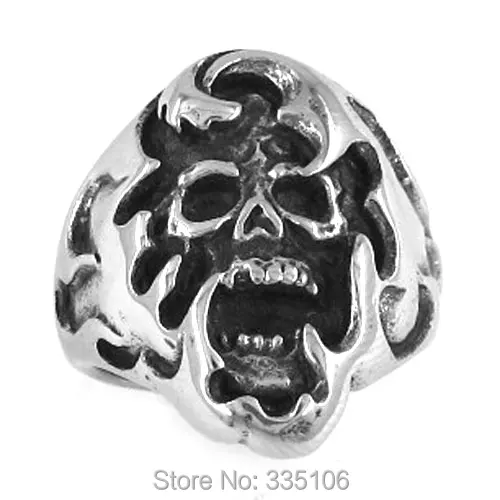 Free shipping! Gothic Flame Skull  Ring Stainless Steel Jewelry Classic Men Motor Biker Ring SWR0179