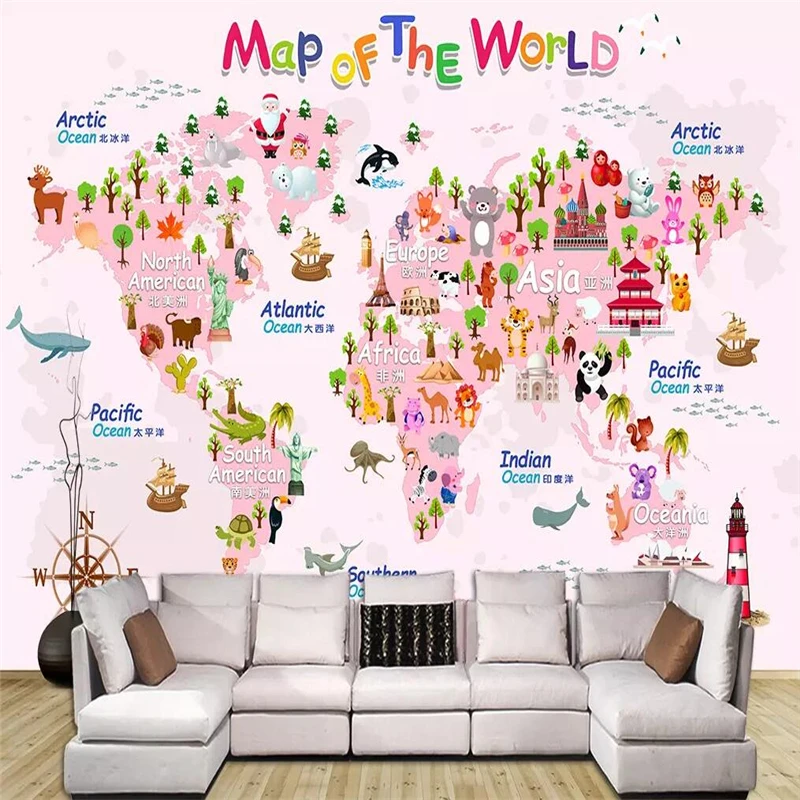 

Decorative wallpaper Cartoon world map background wall painting