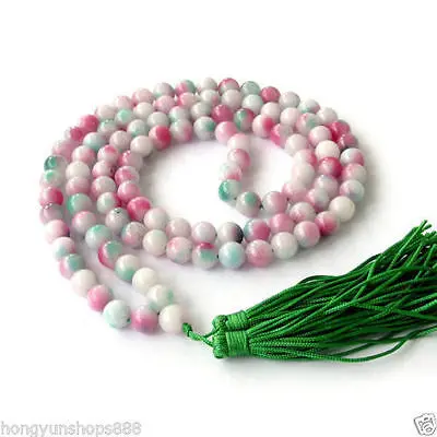 

Free Shipping Natural 8mm stone Colored jade 108 Prayer Beads Mala Bracelet Necklace