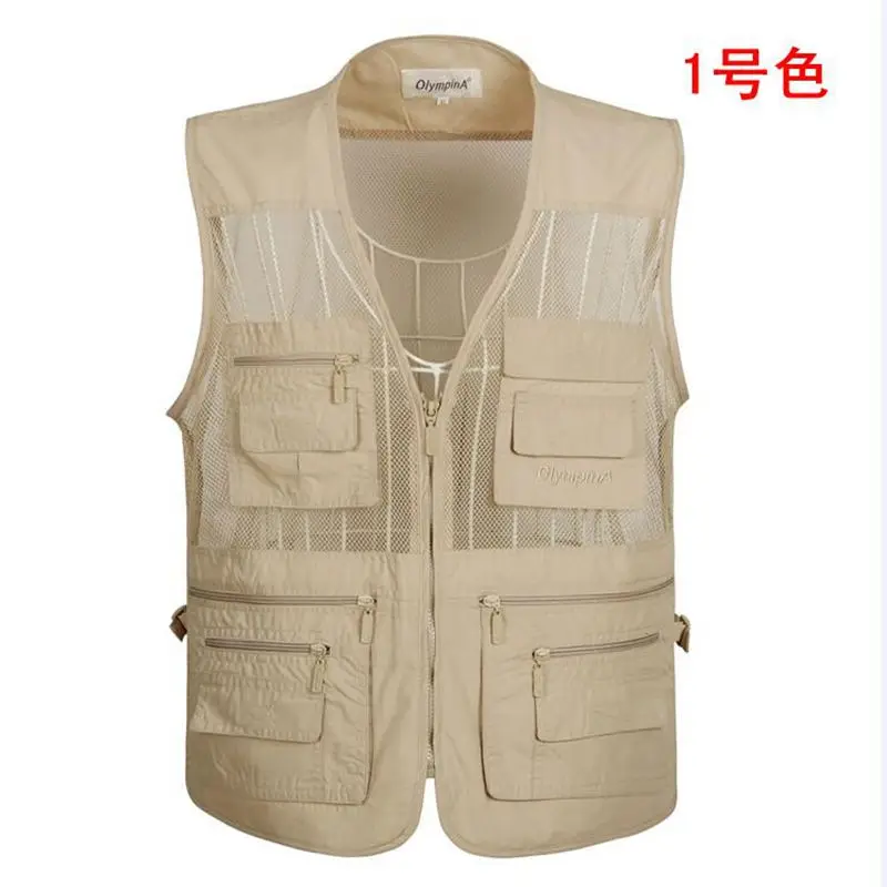 spring Summer Vest Men Casual Mesh Waistcoat Loose Multi-pockets Mens Photography Vest Plus Size S-5XL