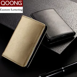 QOONG Fashion Men Women Genuine Leather Stainless Steel Hasp Business Name ID Credit Card Holder Case Large Capacity KH1-015