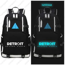 Mochila de lona para Cosplay, Bolsa Escolar luminosa de viaje, juego popular, Become Human, AX400, Connor, RK200, YK500