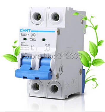 Free Shipping  small air switch unipolar  C63 2P 63A  2 pole home switch use Electric shock protection domestic C type