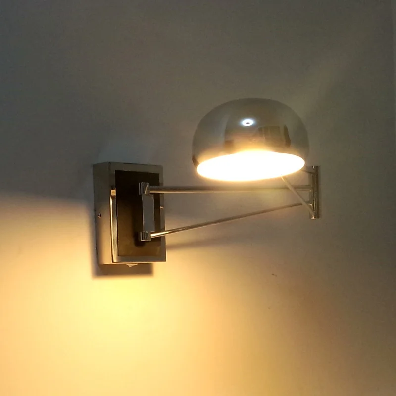 Modern Chrome silver Swing Arm Wall Sconce Bedside Lamp Reading Light with Mirror E14 LED Compatible Vintage Industrial Lighting