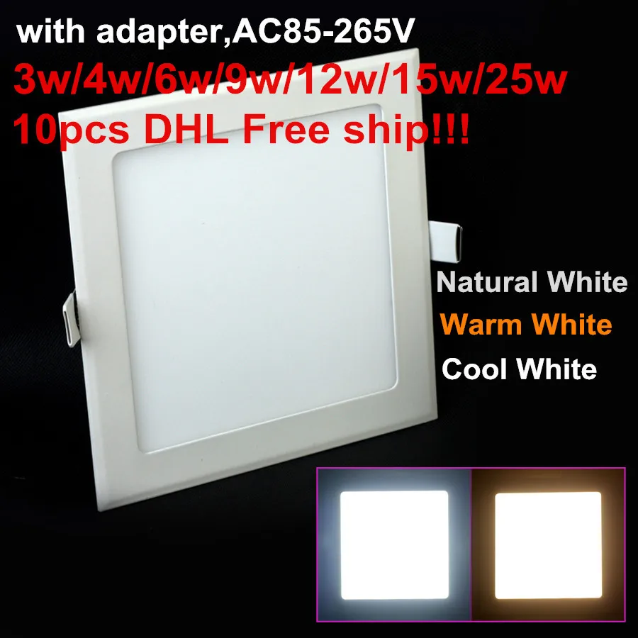 

Dimmable Square LED Ceiling Downlight 6W 9W 12W 15W 25W Recessed led panel light with driver AC85-265V DHL/Fedex Free