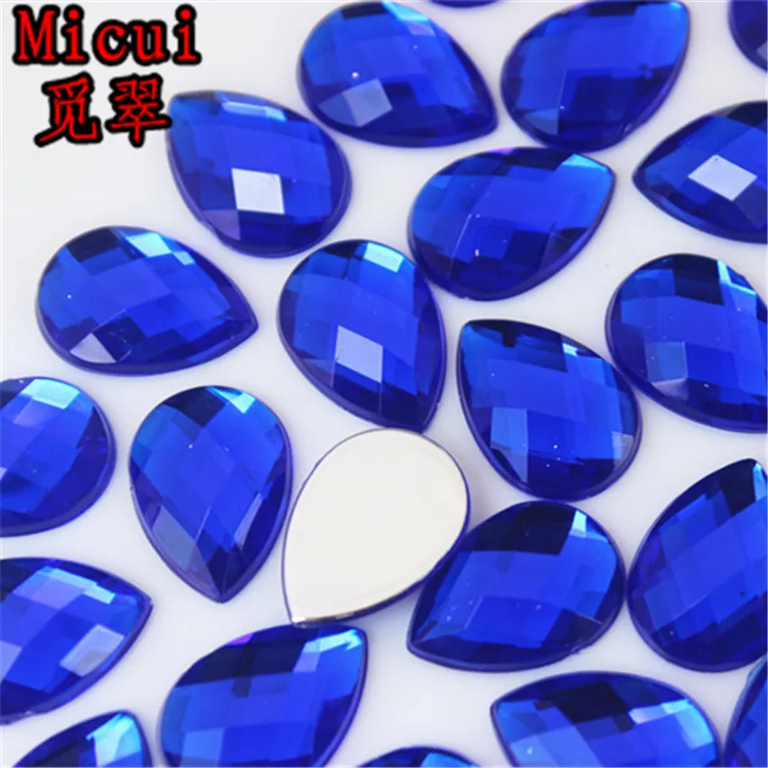 Micui 50pcs 13*18mm Drop Flatback Faceted Acrylic Rhinestones Crystals DIY Glue On Gems For Clothes Dress Craft DIY MC318