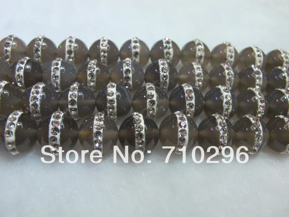 Wholesale Gray Agate Stone beads With Zircon Crystals beads jewelry accessories 2strings/pack