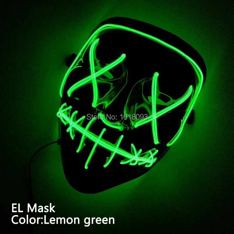 

High grade EL Wire Glowing Mask 10 Colors Full Face Mask with DC-3V Steady on Driver for Holiday Lighting Party Supplies