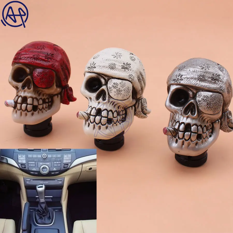 1set Car Truck Pirate Skull Style Gear Knob Handle Gear Shift Knob Manual Shifter Shift Lever Knob Handbrake Cover 4colors