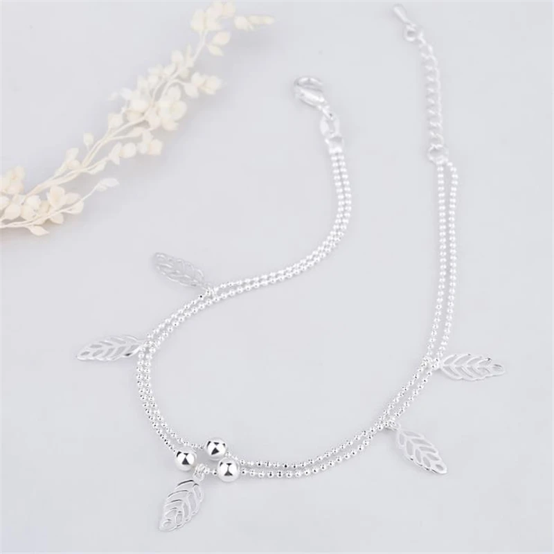 KOFSAC Summer New Trendy Hollow Leaves Bracelet Ankle Chain Foot Jewelry 925 Sterling Silver Anklets For Women Beach Party Gifts