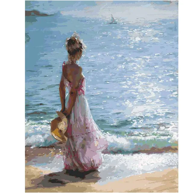 

Portrait Wall Art Girl in the Seaside Oil Painting on Canvas Hand Painted for Home Decor No Framed High Quality