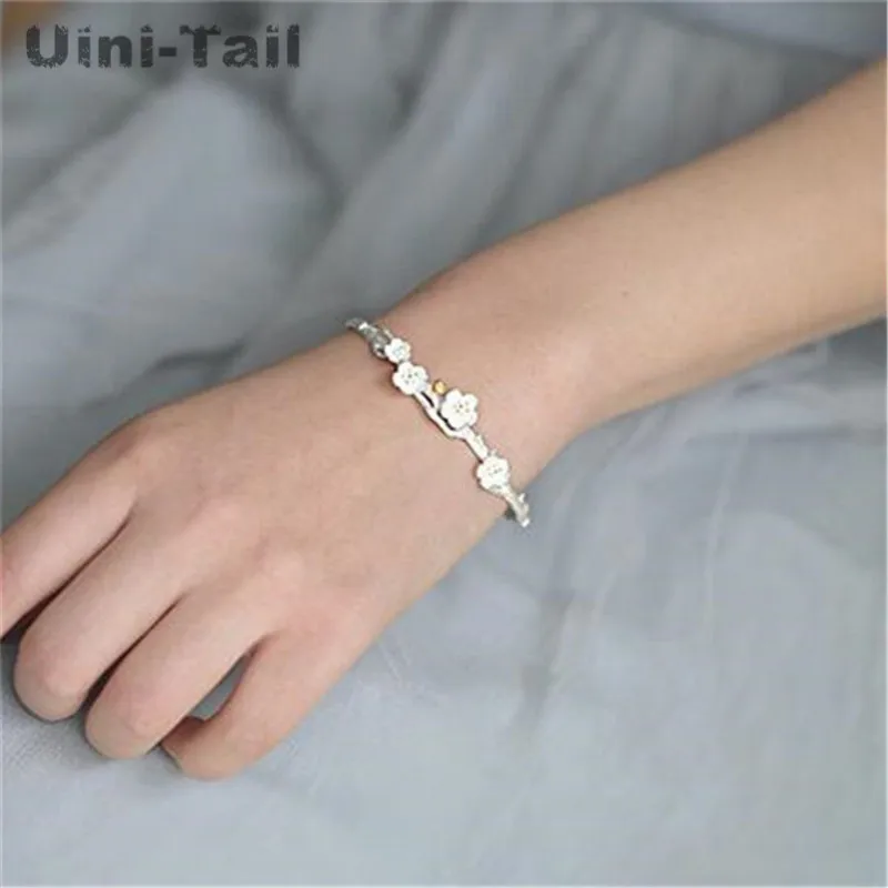 Uini-Tail hot new product creative 925 Tibetan silver plum blossom open bracelet fashion tide flow high quality jewelry