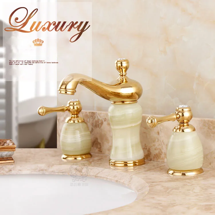 Brass Jade Torneira Cozinha WitMarble Basin Gold Finis8 IncBathroom Faucet Undermount Mixer Tap WitDual Dle