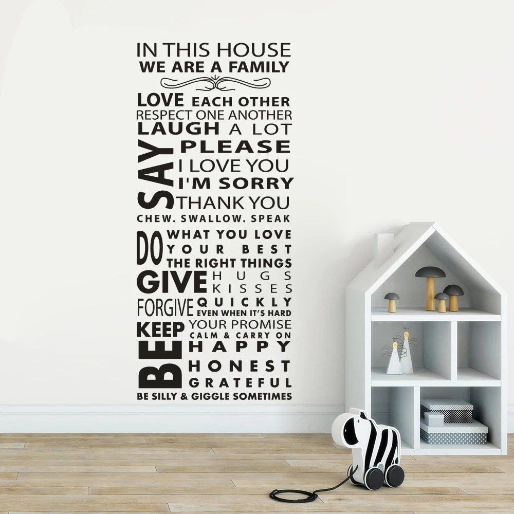 Autocollant mural en vinyle avec citation familiale dans cette maison, règles familiales, amour d'une autre citation, affiche murale, décoration de maison, AZ262