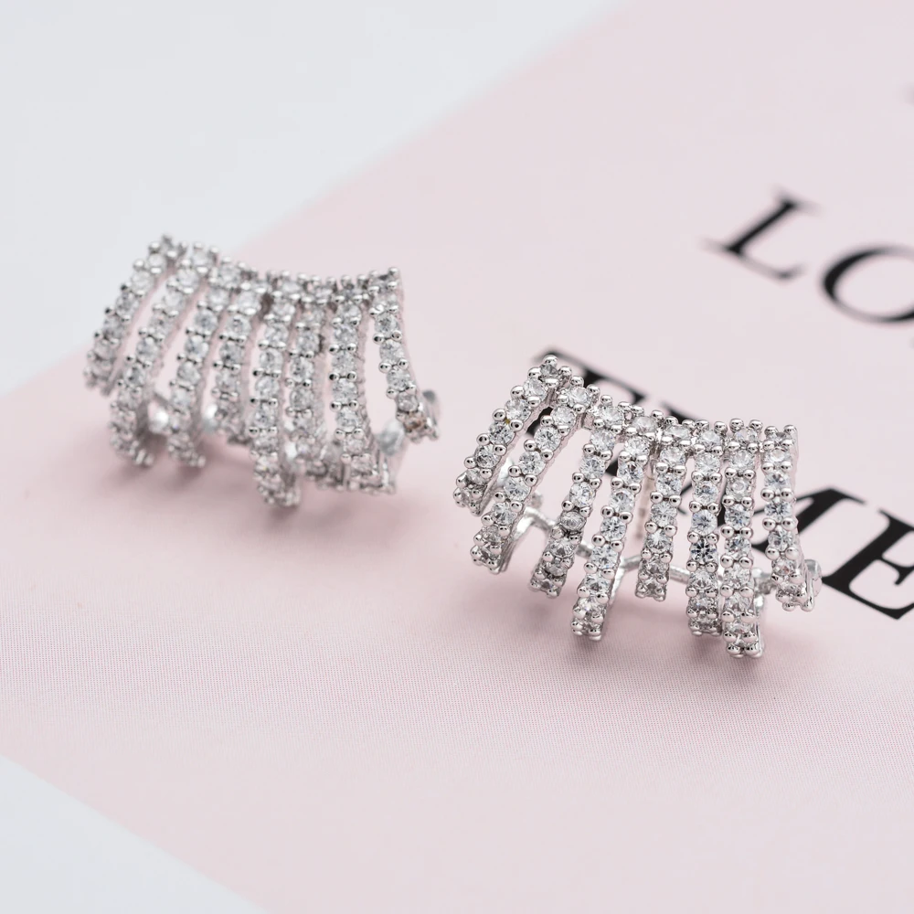 Korean fashion micro floor cubic zircon earrings Classic jewelry earrings for women/girls to bend ER-282 image 2