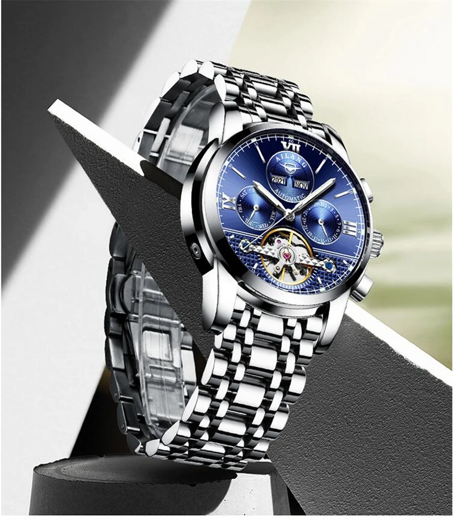 AILANG Designs New Sports Business Stainless Steel Men's Watch Luxury Brand Men's Fashion Automatic Mechanical Watch Relogio