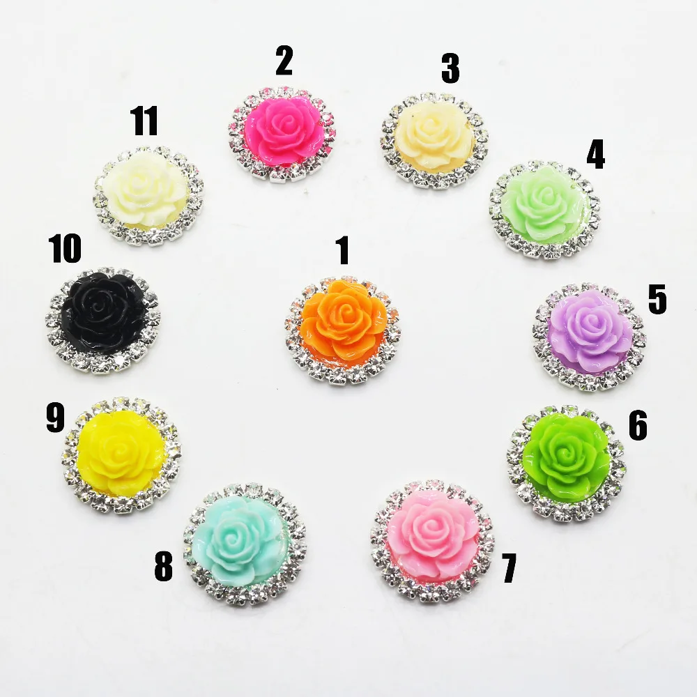 Wholesale 50pcs 20mm charm resin rose rhinestone button flat dress sewing accessories decoration free delivery