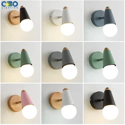 Modern Macaron Wall Lamp, Iron Wood Mirror Light, Bedside Bedroom, Iluminação interior, Lâmpada E27, Retro LED Wall Light, Nordic