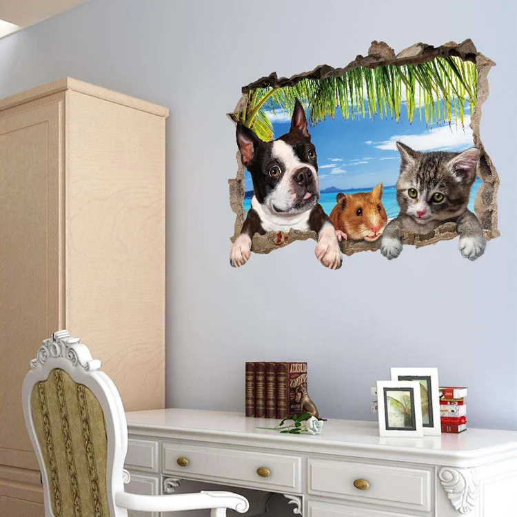 3D-Wandaufkleber mit Katzen-, Hunde- und Hamster-Motiven für Kinderzimmer, Wohnzimmerdekoration, Wandbild, Heimdekoration, Aufkleber, Tapeten – Detail 5