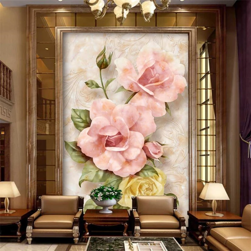 Custom 3d stereo porch wallpaper European modern minimalist rose vertical aisle corridor background wall room decoration murals