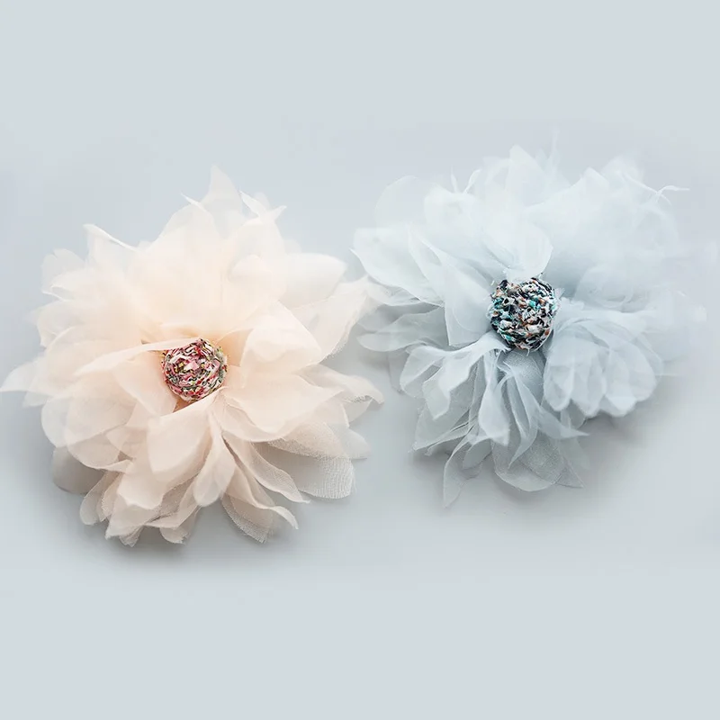 

Boutique 10pcs Fashion Cute Gauze Big Flower Hairpins Solid Kawaii Glitter Chiffon Floral Hair Clips Headwear Hair Accessories
