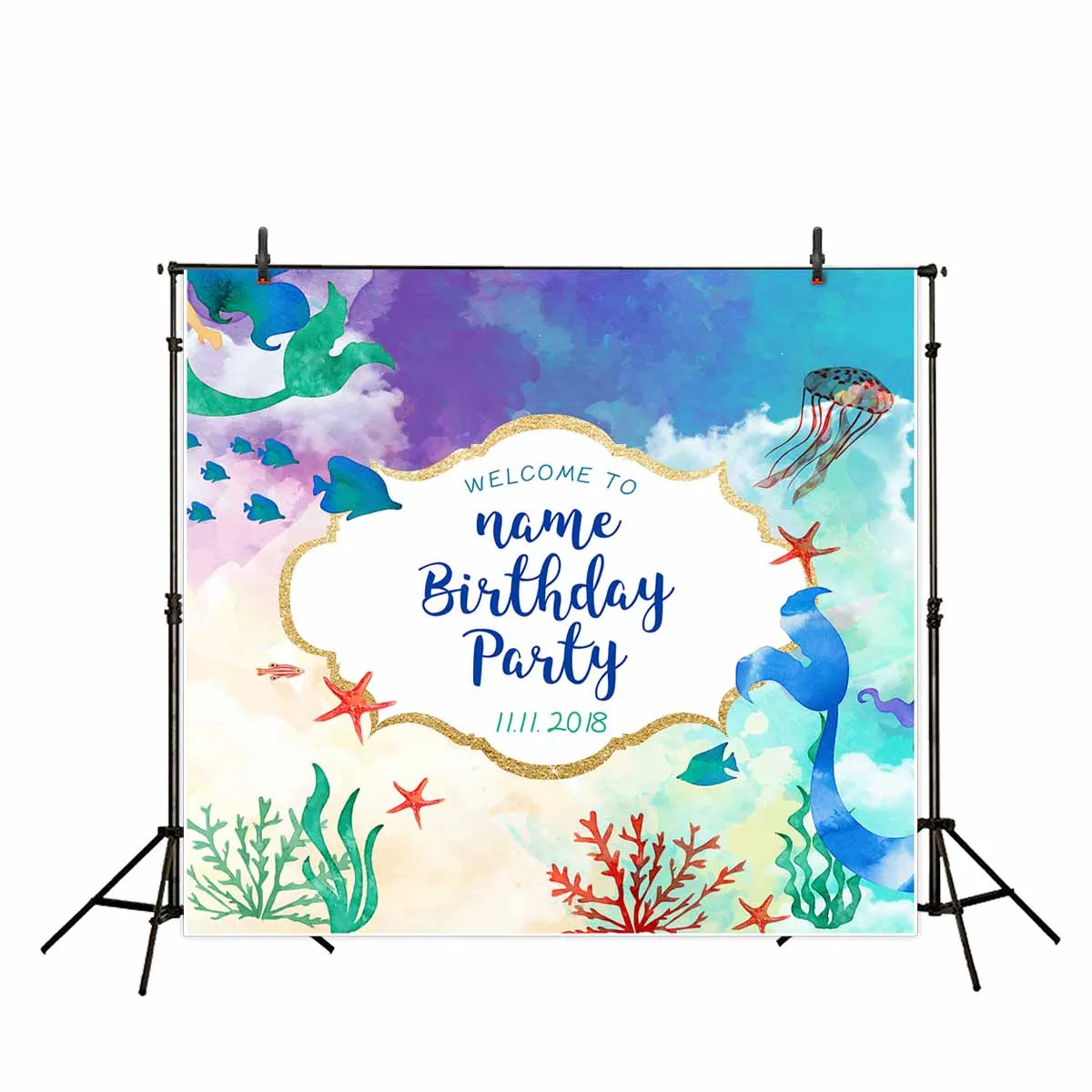 Allenjoy mermaid photo background wonderland children birthday party background sea theme background jellyfish photocall