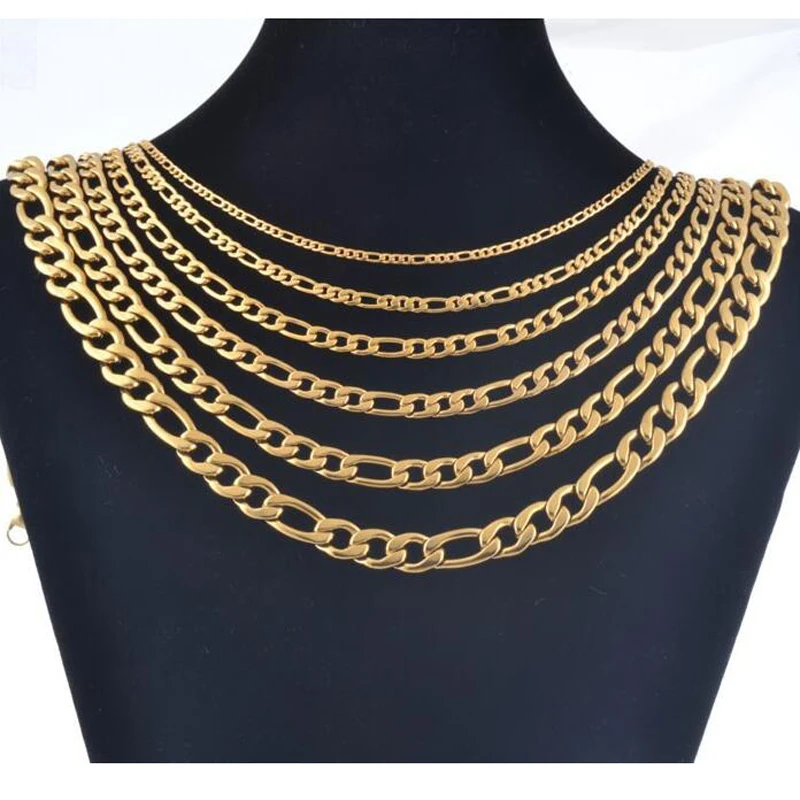 1 piece 8-40 Inches Gold Color Figaro Chain Necklace 3-7.5MM Stainless Steel Figaro Link Chain for Men Women