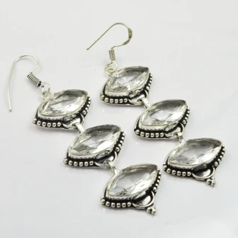 White Topas, Silver Overlay on Copper Earrings ,77mm ,  E2343