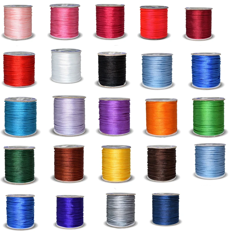 2.0mm Soft Satin Rattail Silk Macrame Cord 35M Nylon Kumihimo for DIY Chinese Knot Bracelet Necklace Jewelry Findings Crafts