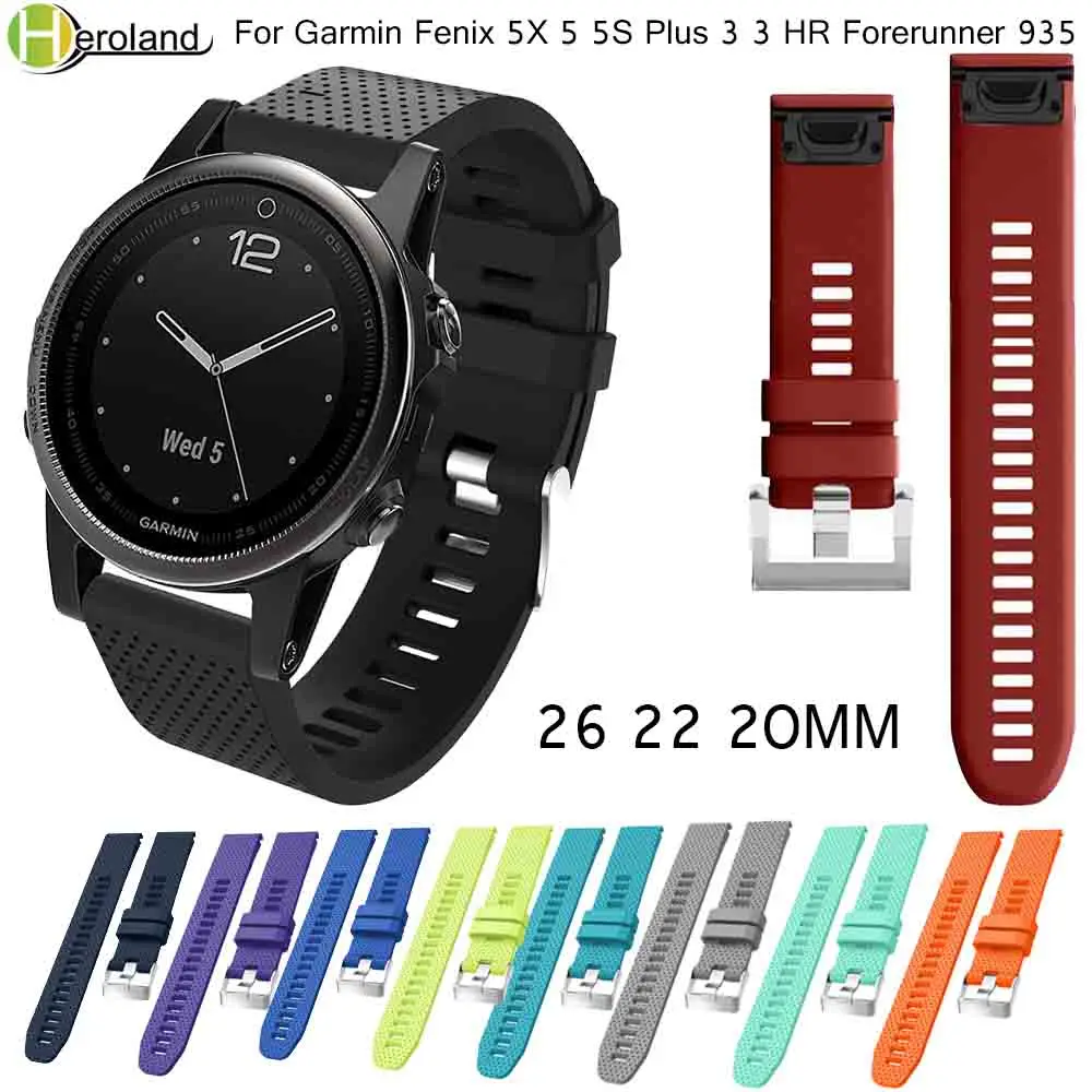 

26 22 20 мм ремешок для часов для Garmin Fenix 5X 5 5S Plus 3 3HR 935 часы Quick Release Silicone Easyfit Смарт Браслет