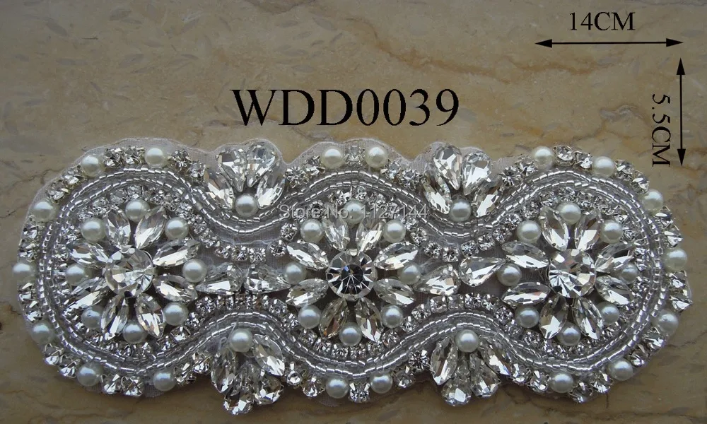 (30 PIECES) crystal beaded bridal rhinestone pearl applique patch for wedding evening dress iron on WDD0039