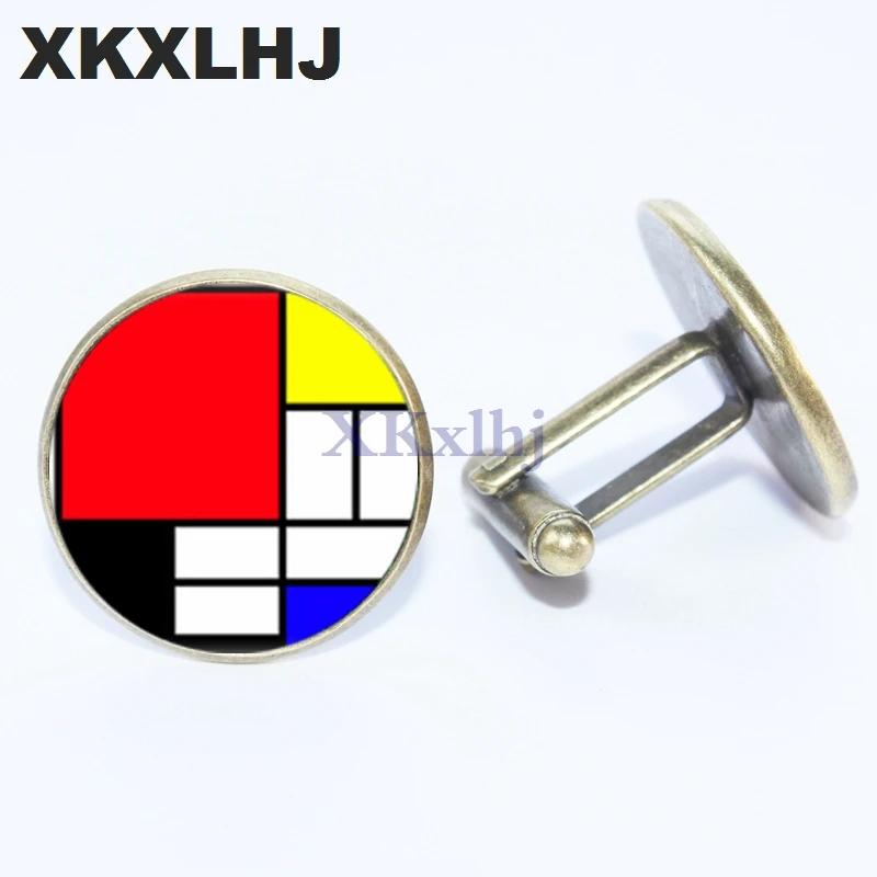 XKXLHJ 2018 New Mondrian Square Cufflinks Photo Cufflinks High Quality Art Handmade Jewelry Accessories