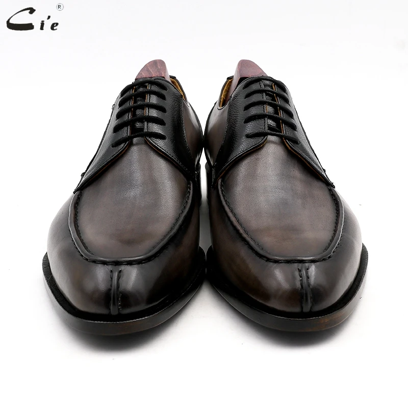 cie round toe full grain calf leather men shoes leather formal derby wedding shoes men handmade gray black pebble grain No.DE00