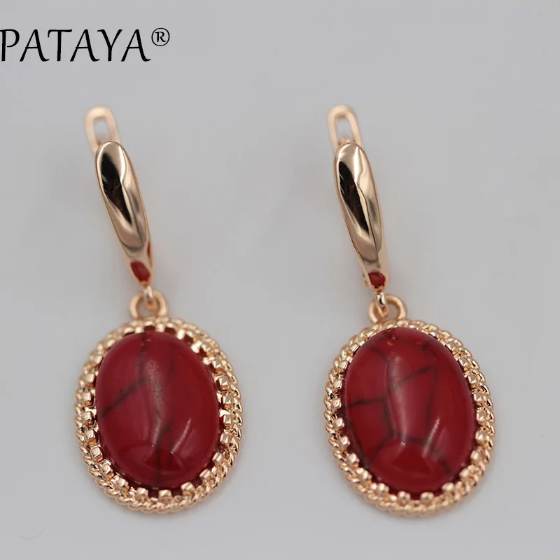 PATAYA Original Design 585 Rose Gold Color Dangle Earrings New Women Wedding India Jewelry Irregular Natural Stone Earrings