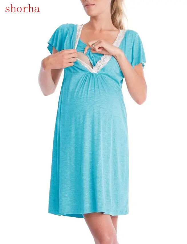 

2018 Summer Cotton Pregnancy Nightdress V-Neck Feeding Clothes Nightgown Maternity Nightgown Breastfeeding S-XXL