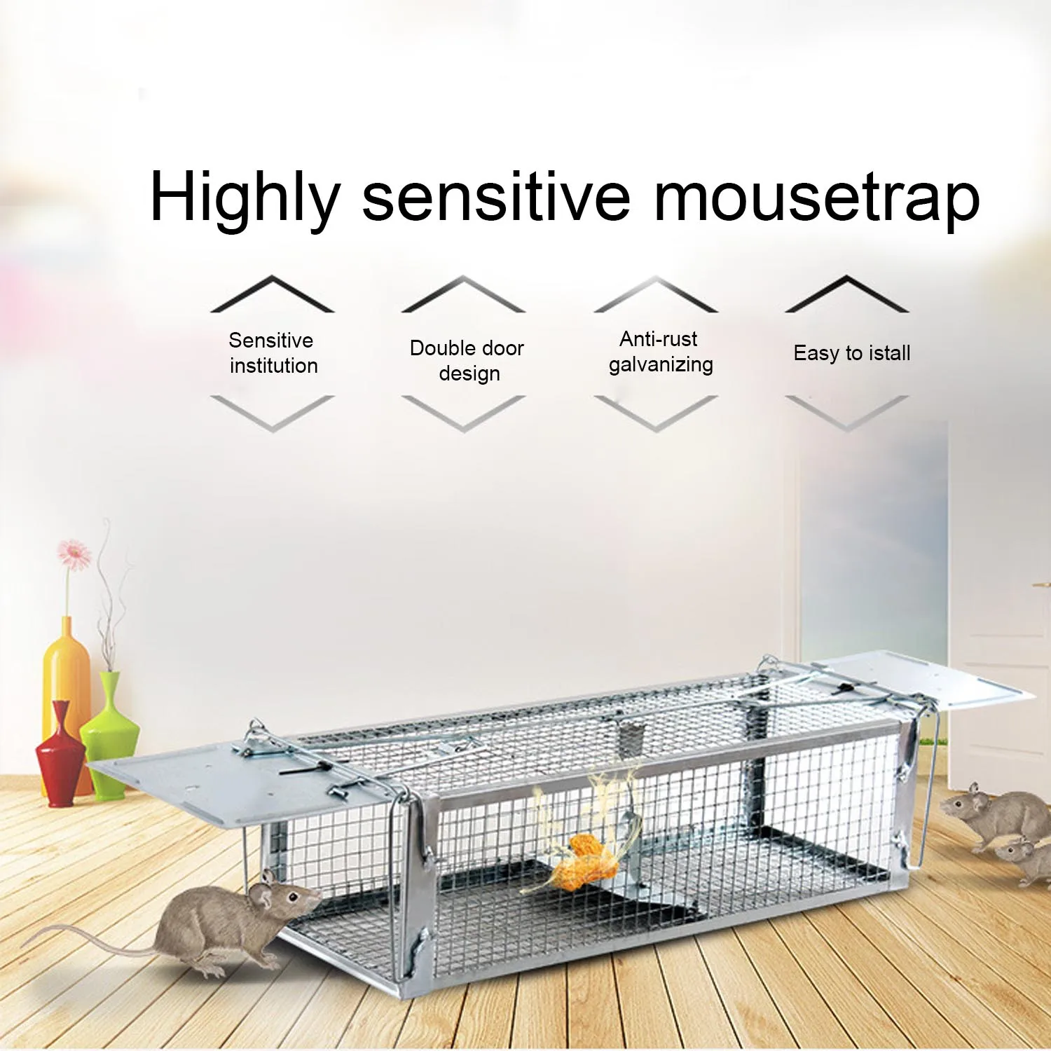 

Behogar 42x15x12cm Two-door Mouse Rats Rodents Animal Trap with Sensitive Trigger for House Home Farm Restaurant Hotel Garage