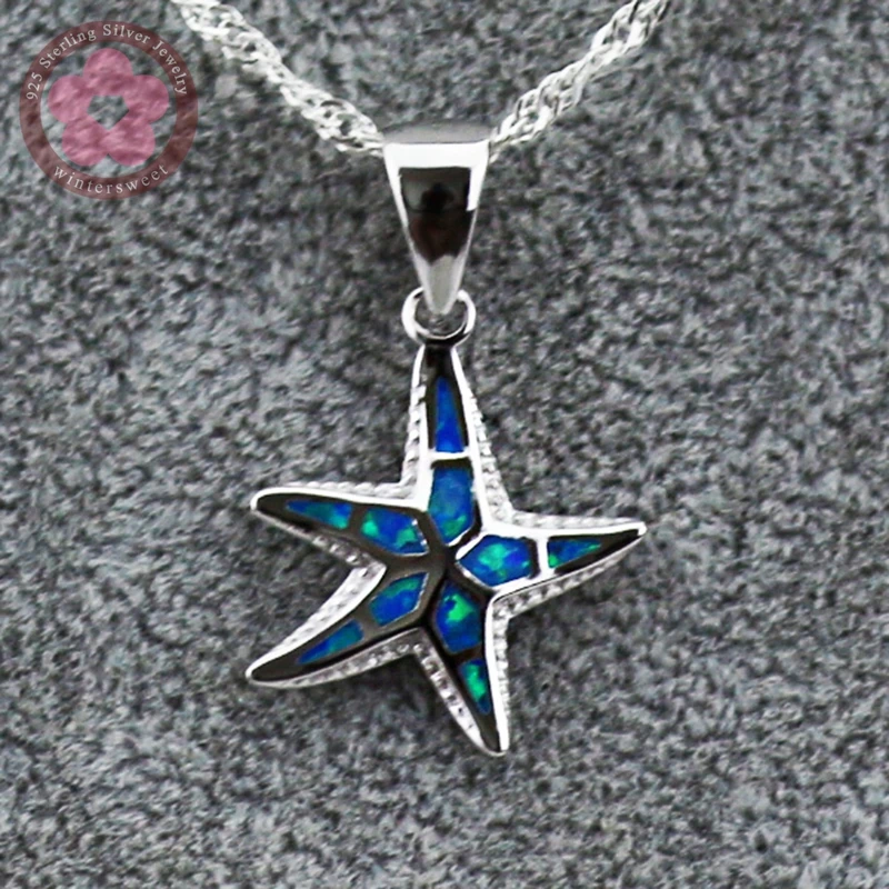 JLP-312 Sea Star Blue Opal Gem Pendant 925 Sterling Silver Jewelry  Fashion Necklace Pendants for Women Hot Sale Christmas Gift