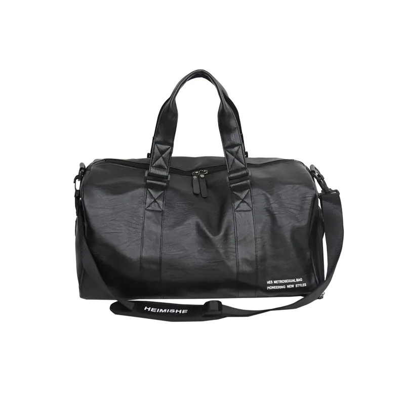 Bolso de viaje de cuero para hombre y mujer, bolsa de viaje de gran capacidad, de equipaje de mano, negro, PU, impermeable, Vintage