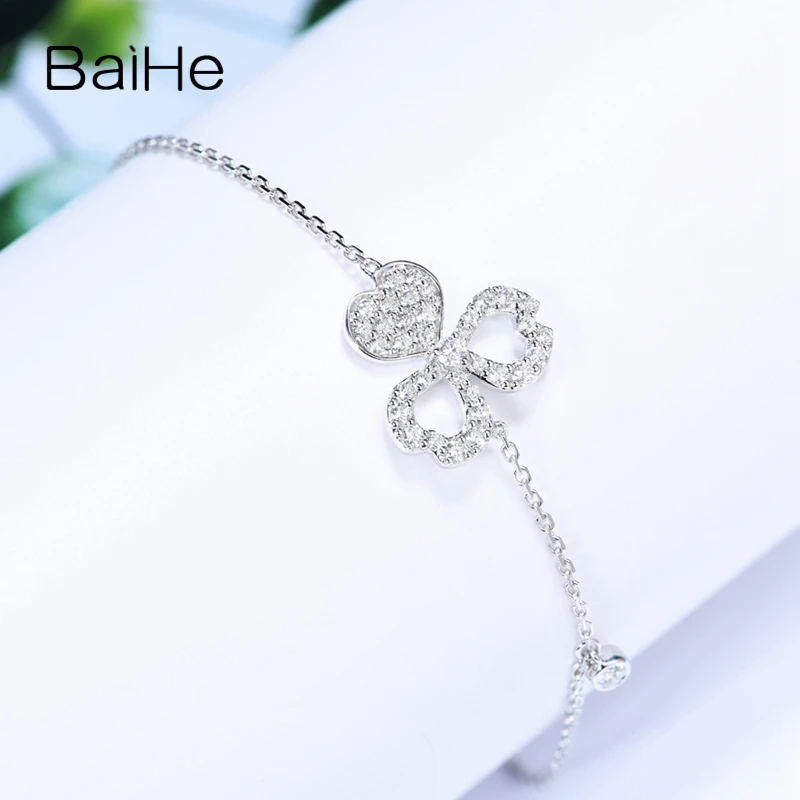 

BAIHE Solid 18K White Gold 0.43ct H/SI Natural Diamond Clover Bracelet Women Trendy Party Fine Jewelry Making Pulsera Trébol